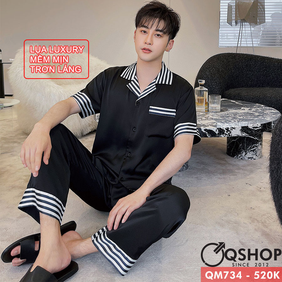 Bộ đồ pijama nam Luxury quần dài, tay ngắn cao cấp QM734