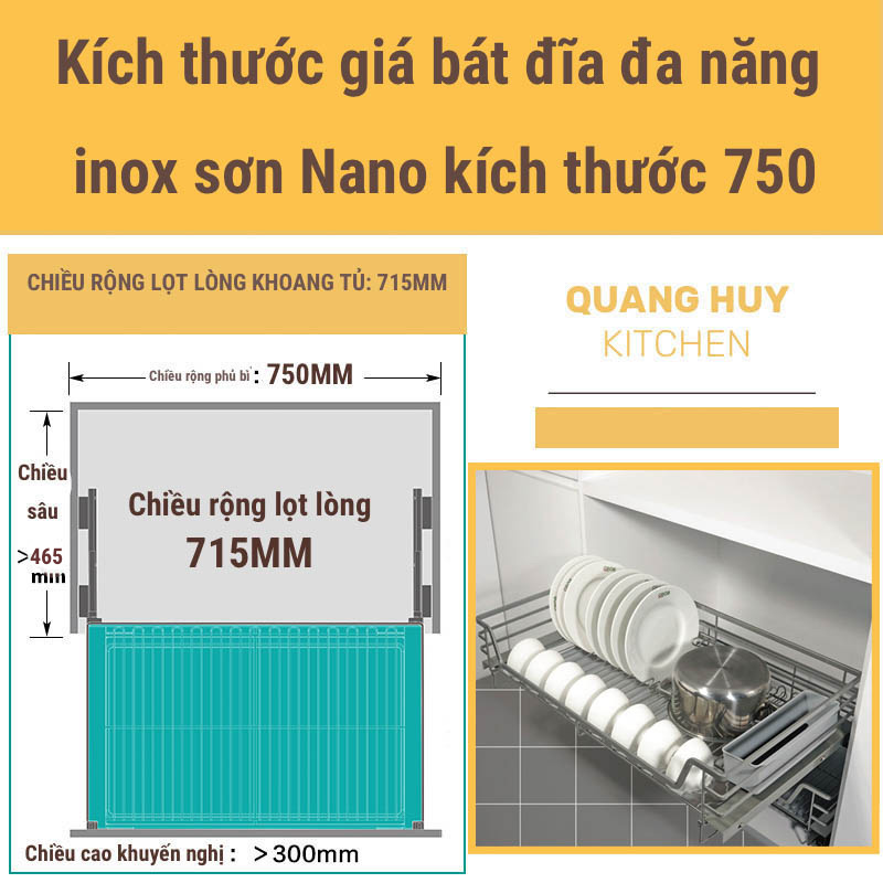 Giá bát đĩa tủ dưới inox sơn Nano bảo hành 10 năm không han gỉ thương hiệu Grob