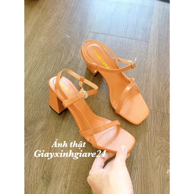 Giày sandal quai mảnh gót vuông GU