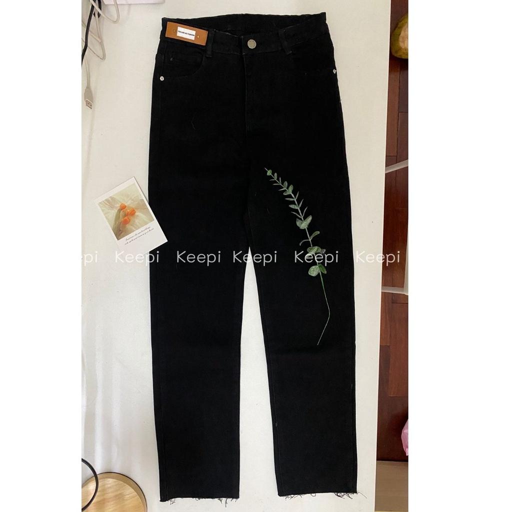 Quần Jeans Nữ Đứng Đen Co Giãn Hàn Quốc KEEPI Quần Kaki Lưng Cao Ống Suông