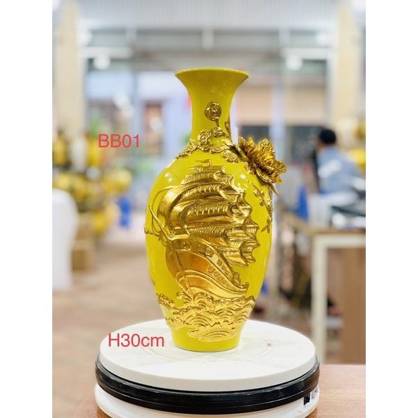 Bảo bình hút Lộc H30cm”Thuận buồm xuôi gió” đắp nổi- dát vàng kim. Gốm sứ Bát Tràng cao cấp
