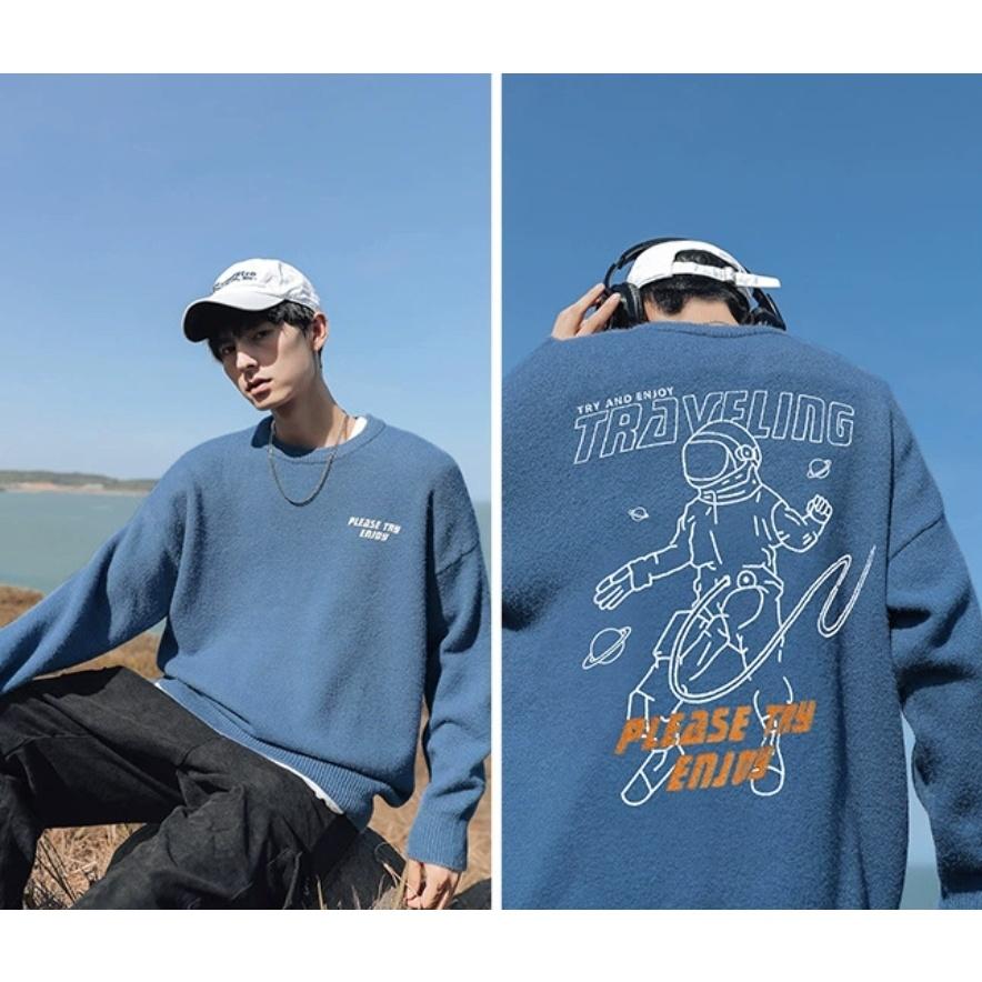 Áo len giữ nhiệt MEANSTORE len mùa đông nam nữ form rộng phong cách Hàn Quốc Ulzzang màu xanh - Please