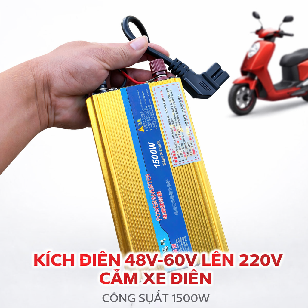 Inverter 48V-60V Lên 220V Cho Xe Điện – Bộ Chuyển Đổi Điện An Toàn, Dễ Sử Dụng, Có Sẵn Jack
