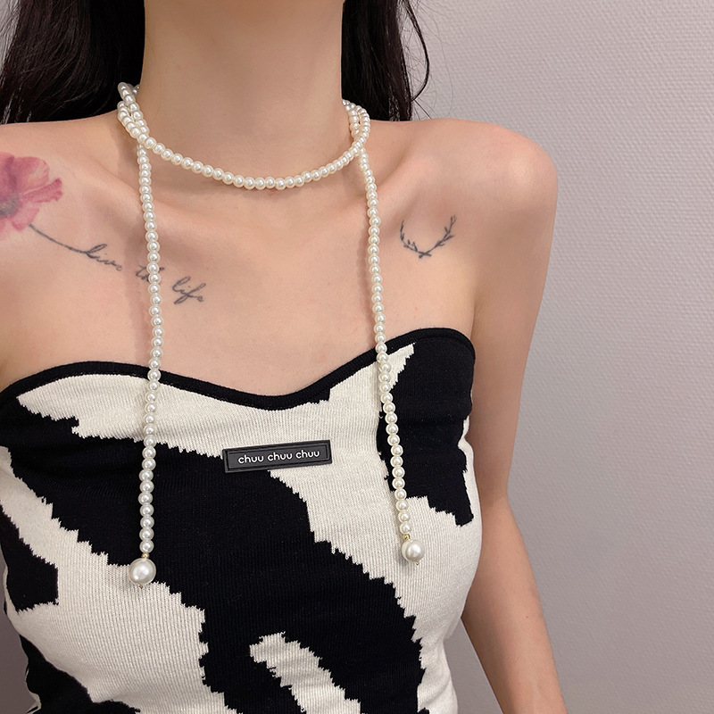 Vòng cổ dây chuyền chuỗi hạt ngọc trai retro sợi dài nhiều kiểu đeo mix match nhiều phong cách thời trang