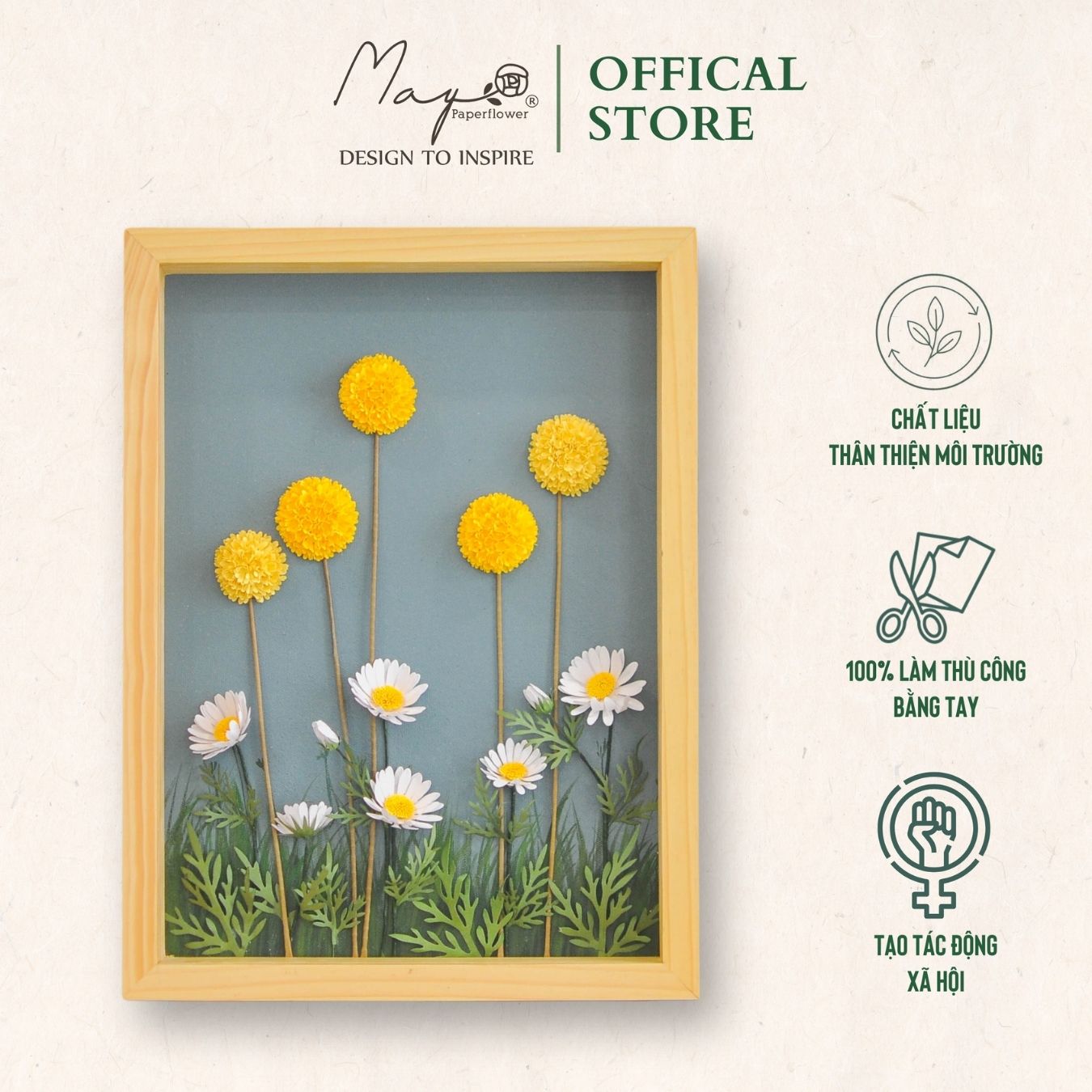 Tranh hoa giấy handmade trang trí cao cấp WILD Flower 30x40cm - Maypaperflower Hoa giấy nghệ thuật
