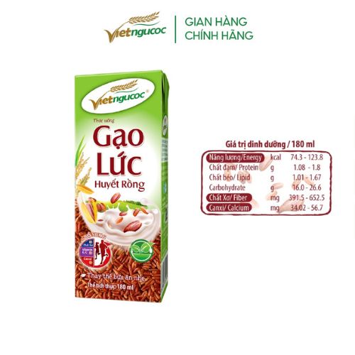 Thùng 48 hộp Sữa Gạo Lức Huyết Rồng VIỆT NGŨ CỐC Uống Liền Bổ Sung Chất Xơ Vitamin Thanh Lọc Cơ Thể 180ml/ Hộp