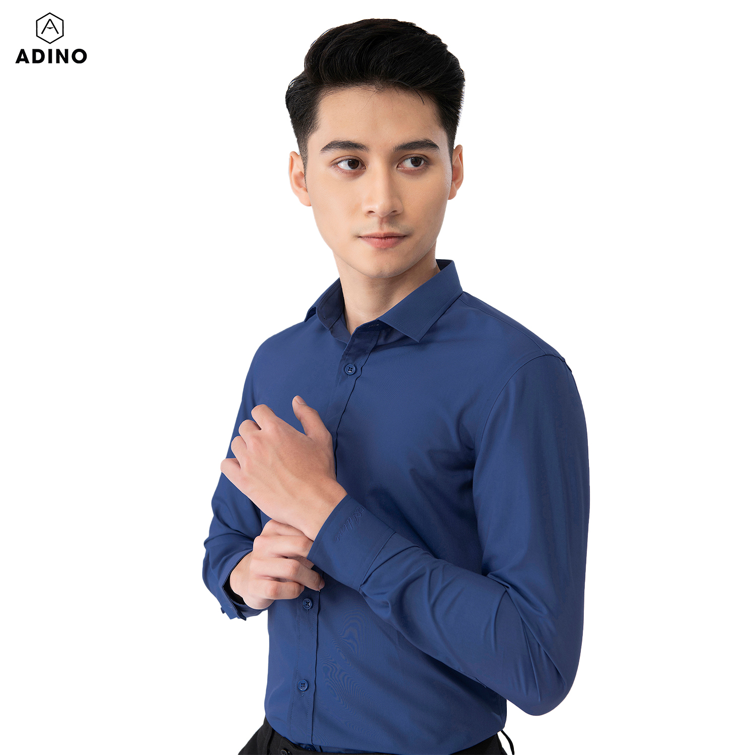 Áo sơ mi nam tay dài ADINO màu xanh than vải sợi sồi modal dáng slimfit trẻ trung S305