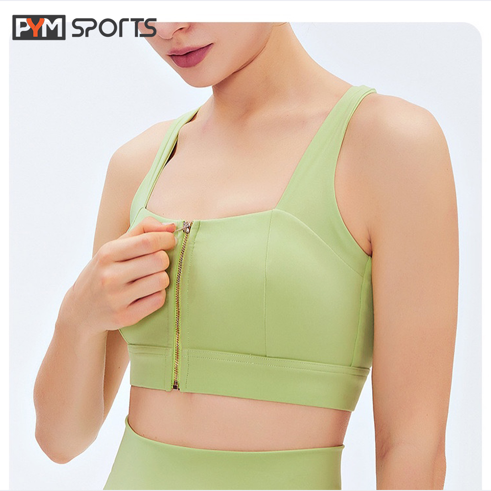 Áo bra tập gym - yoga PYMSPORT - BR038 cao cấp, kéo khóa, 2 dây, đệm mút chống sốc nâng ngực