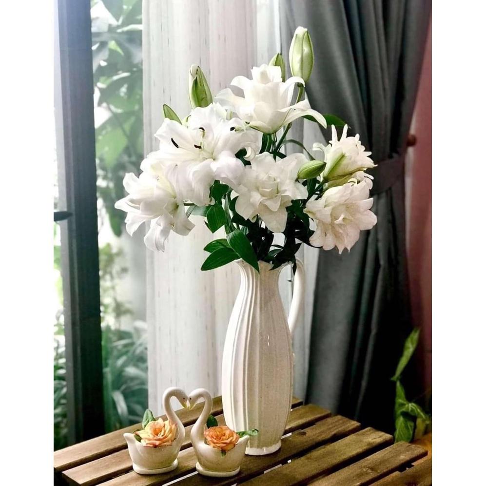 Bình Hoa Lọ Hoa Dáng Bình Sữa Dài Thon Men Trắng Hàng Khử Đẹp - Gốm Sứ Bát Tràng