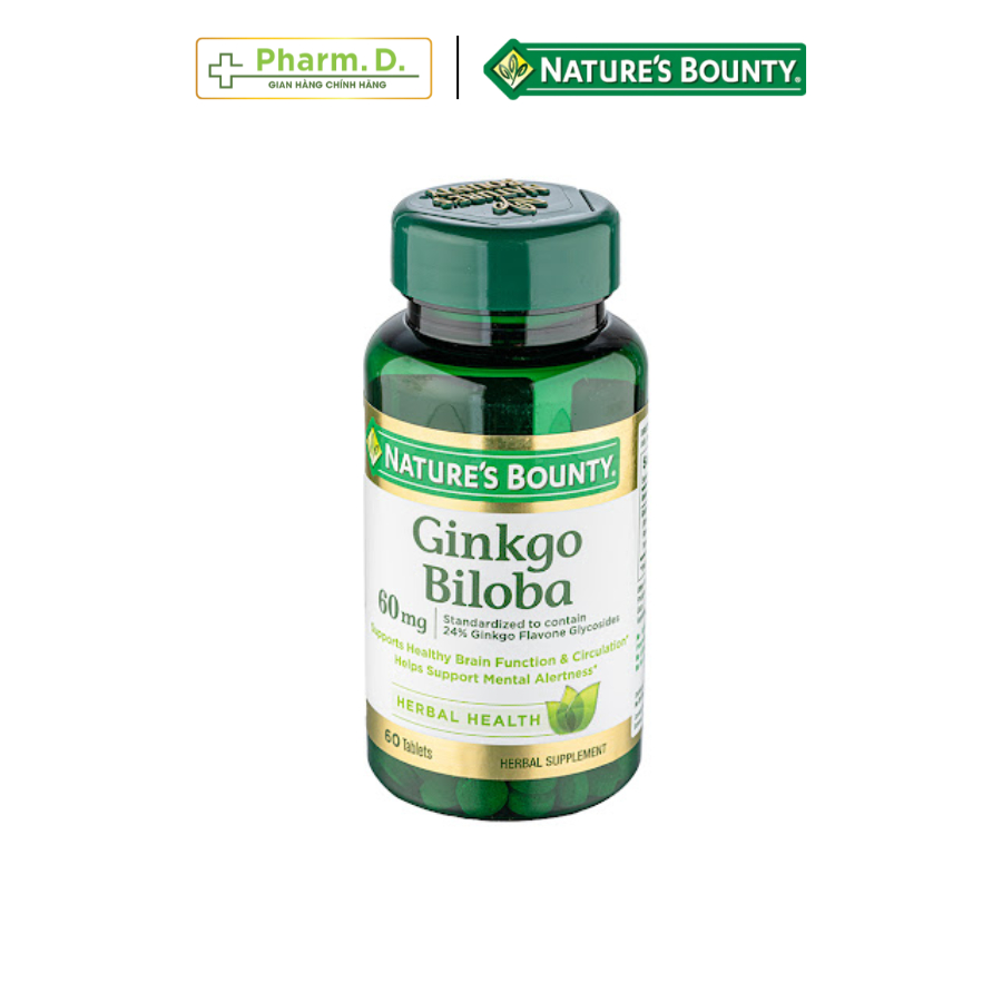 Viên Uống Hỗ Trợ Bổ Não, Cải Thiện Trí Nhớ NATURE'S BOUNTY Ginkgo Biloba Supports Healthy Brain (60 Viên)