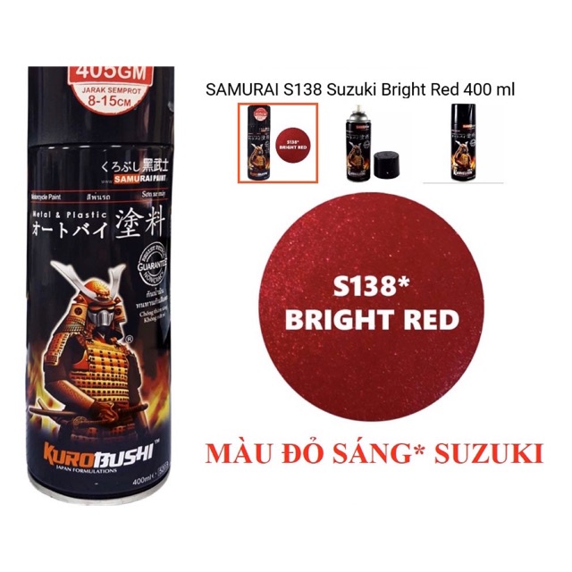 Sơn xịt Samurai Kurobushi - MÀU ĐỎ SÁNG Suzuki S138 (400ml)