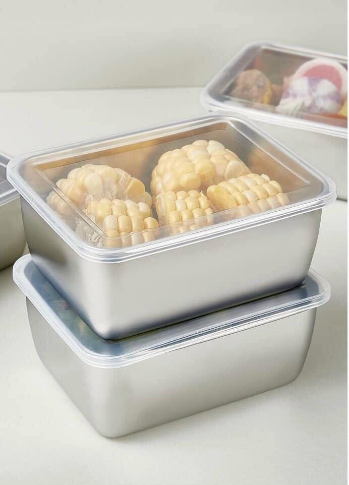 Hộp Đựng Thực Phẩm Tủ Lạnh, Đồ Ăn Bằng Inox 304 Có Nắp Nhựa Kèm Theo Tiện Lợi