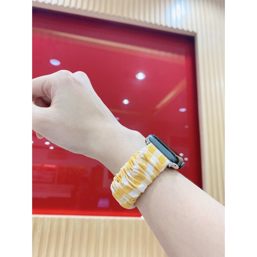 Dây đồng hồ apple watch co giãn, bằng vải scrunchies dễ thay thế thời trang Gingham