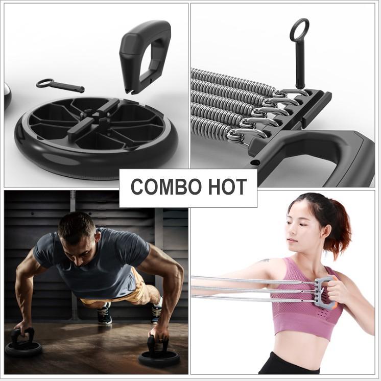 Bộ dụng cụ tập GYM nam nữ tại nhà đầy đủ 3 món - Hít đất, tập tay, gập bụng