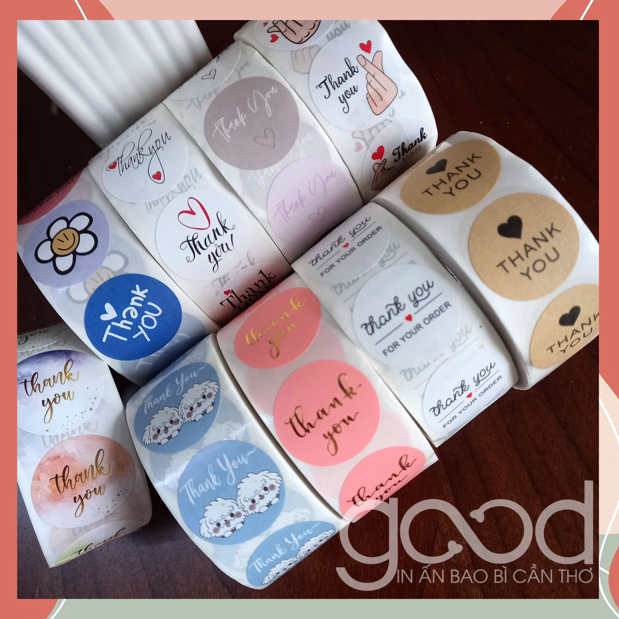 Set 100 nhãn dán sticker Thankyou mix mẫu ngẫu nhiên nhỏ xinh dành cho shop 