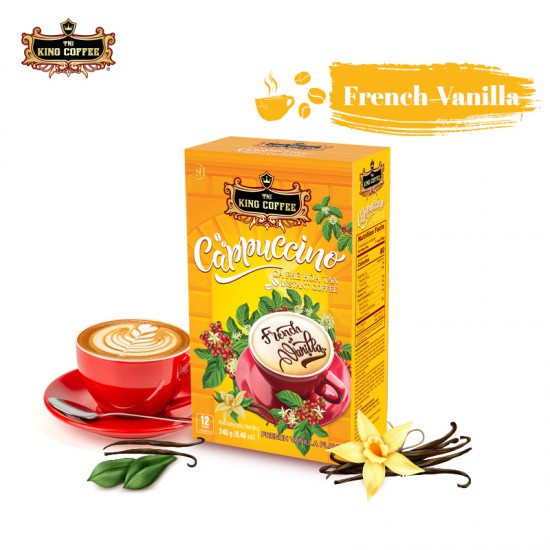 Cà Phê Hòa Tan Cappuccino Vị Vani KING COFFEE - Hộp 12 gói x 20g