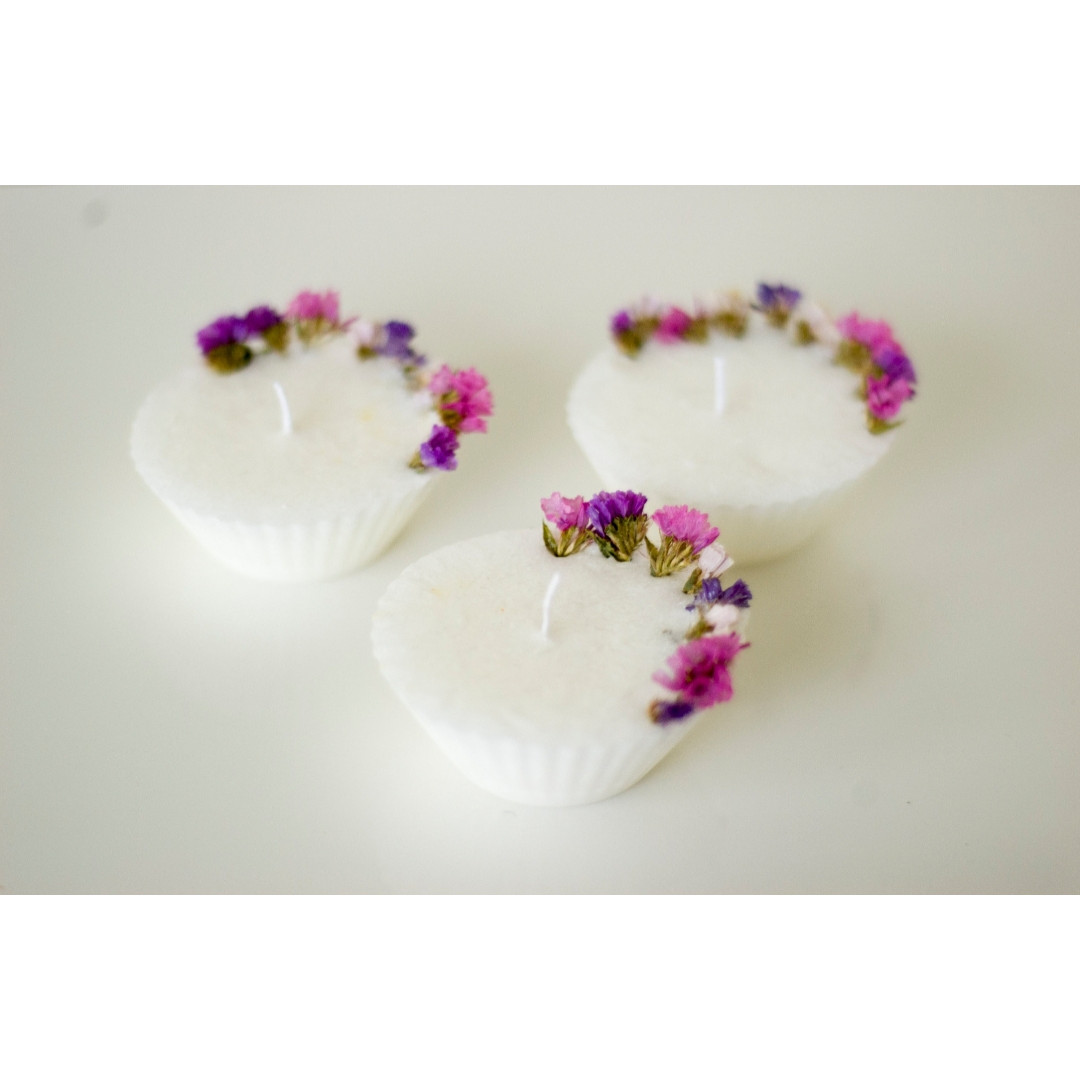 Bộ 3 sản phẩm nến thơm tealight. Nến hoa salem khô. Nến sáp ong hương hoa nhài, hương hoa lavender và hương hoa ngọc lan