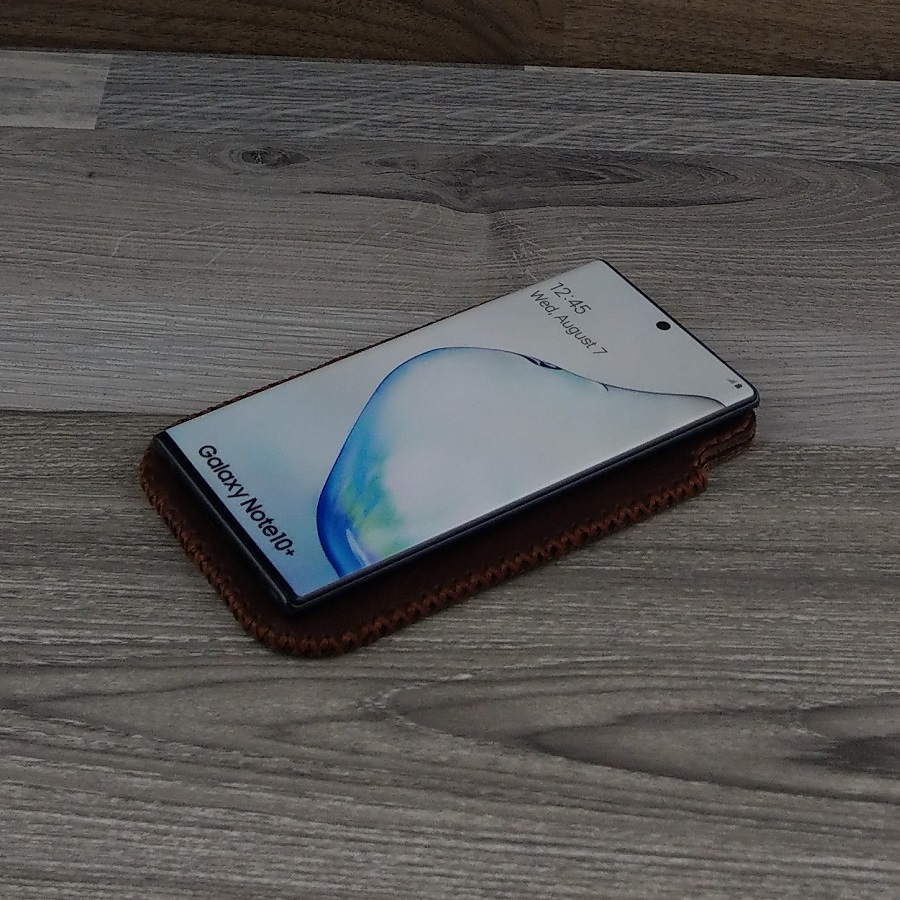 Bao Da Túi Rút dành cho Samsung Note 10 Plus Da Bò Sáp Màu Nâu Cafe