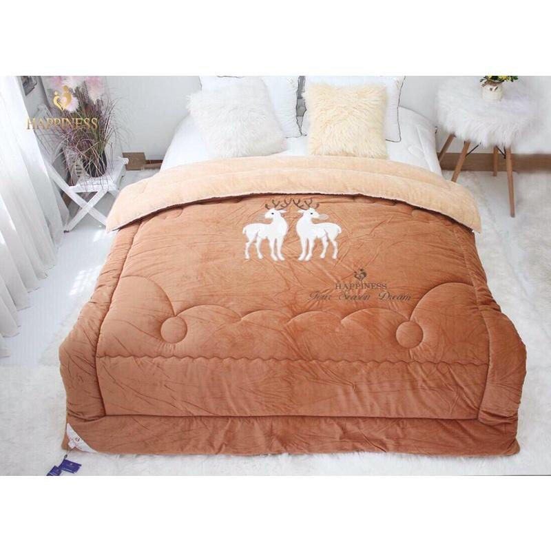 Chăn lông thỏ thêu happiness 2mx2m3