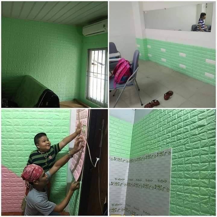 Bộ 10 Tấm Xốp Dán Tường Giả Gạch 3D Màu Xanh Cốm, Xanh Lá Nhạt 70cmx77cm
