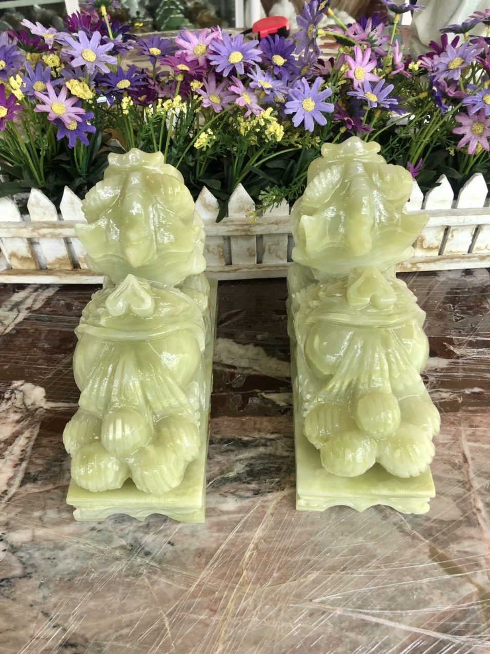 Cặp Tỳ Hưu phong thủy hút tài lộc đá ngọc Onyx có đế - Dài 20 cm