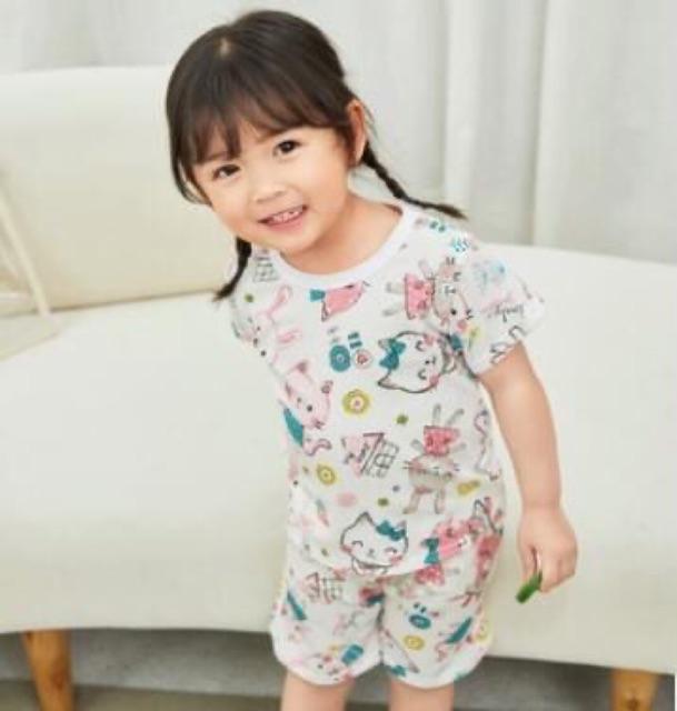 Đồ Bộ Cộc Tay Cotton Thông Hơi Bé Gái Size 8kg-27kg