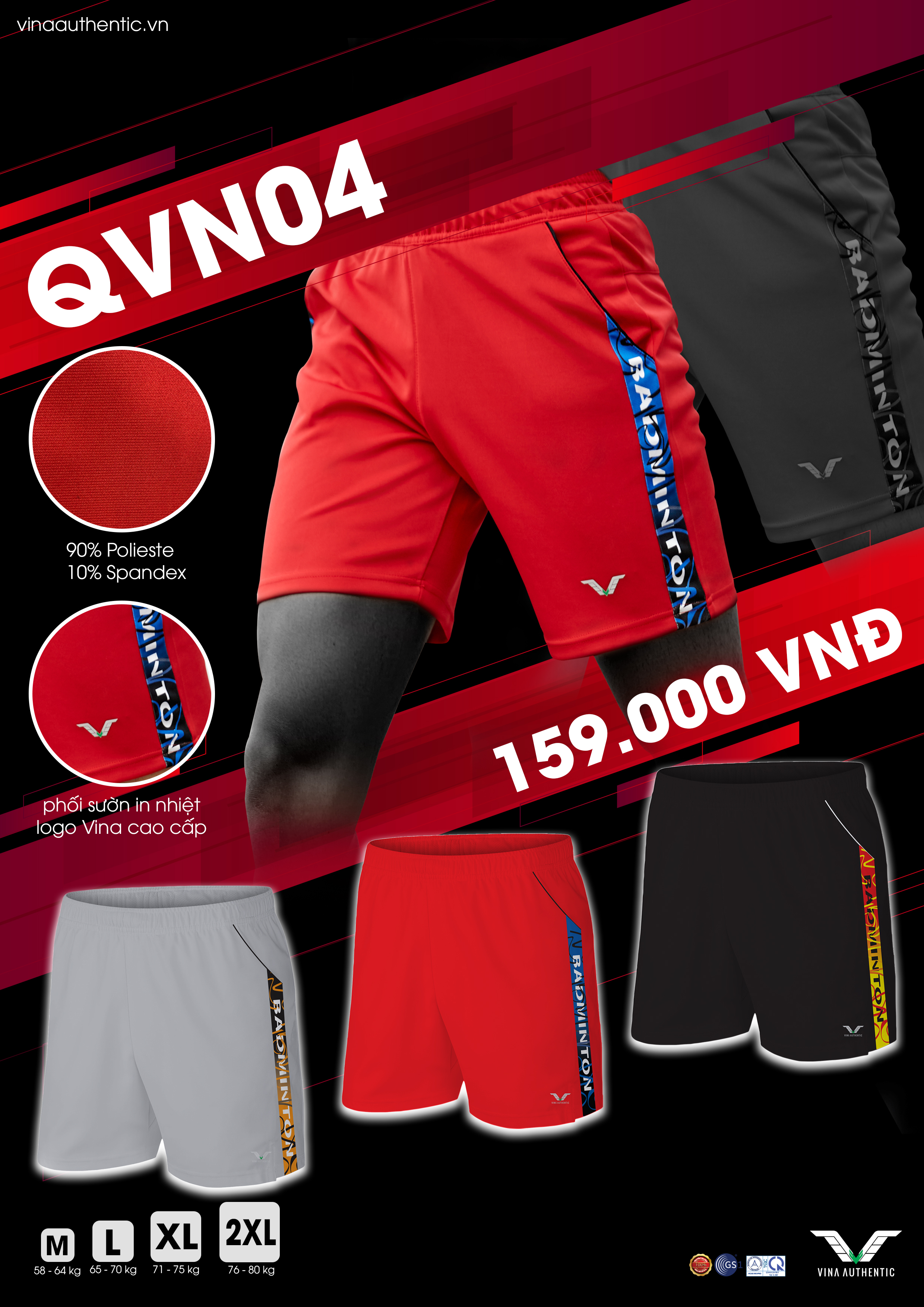QUẦN THỂ THAO NAM VNQVN04 VINA AUTHENTIC CAO CẤP, CO GIẢN, MỀM MẠI, CHUẨN FORM