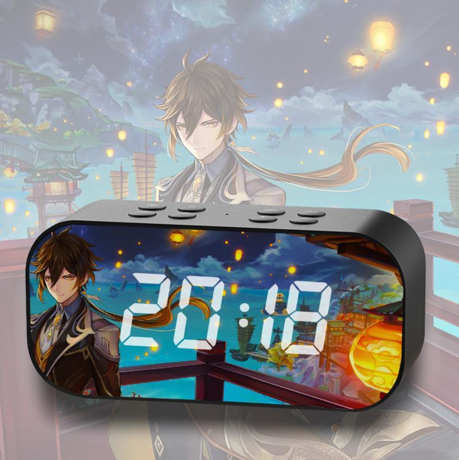 Genshin Impact Beelzebul Tartaglia Bluetooth Loa báo thức Đồng hồ báo thức USB 5.0 Subwwofer mp3 Music Music Sound Cột cho PC Điện thoại màu: F