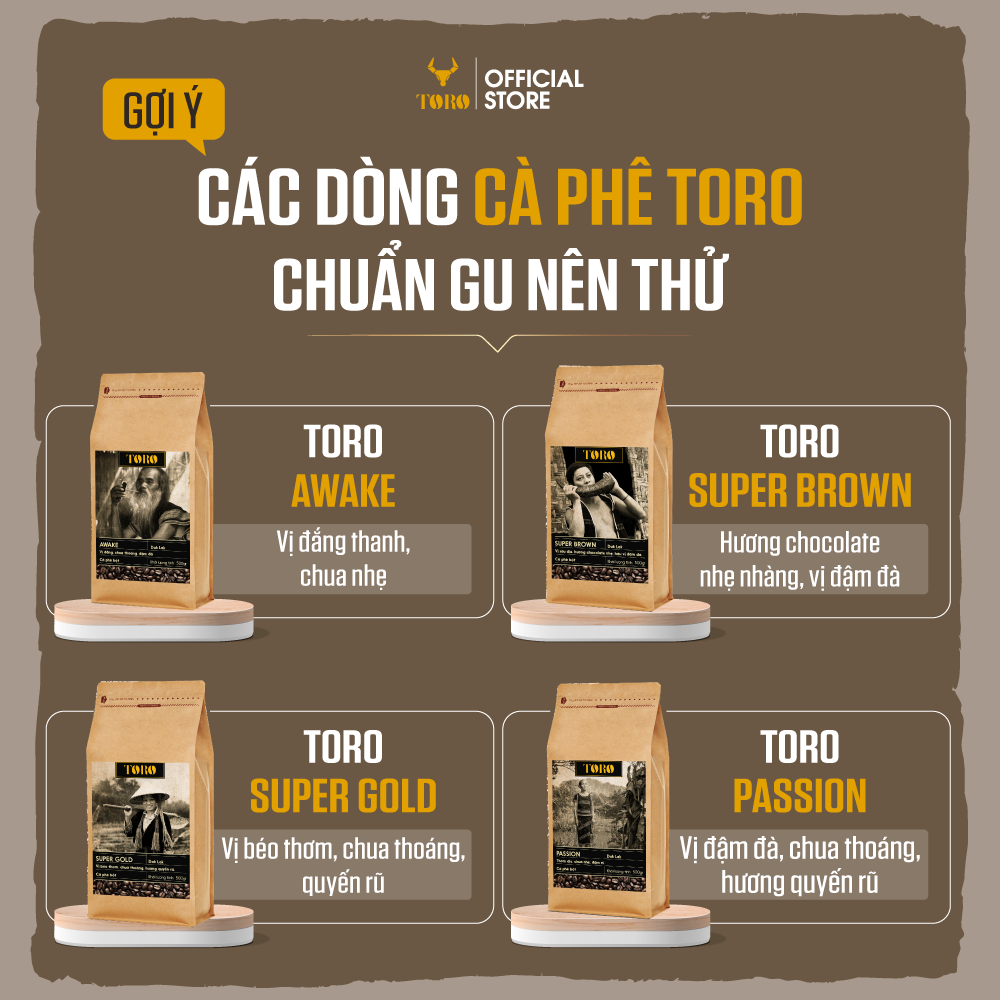 [750GR] Bộ Mix Cà Phê Bột Toro Moka Yemen &amp; Toro Super Gold Nguyên Chất 100% | 250GR &amp; 500GR/Gói | TORO FARM