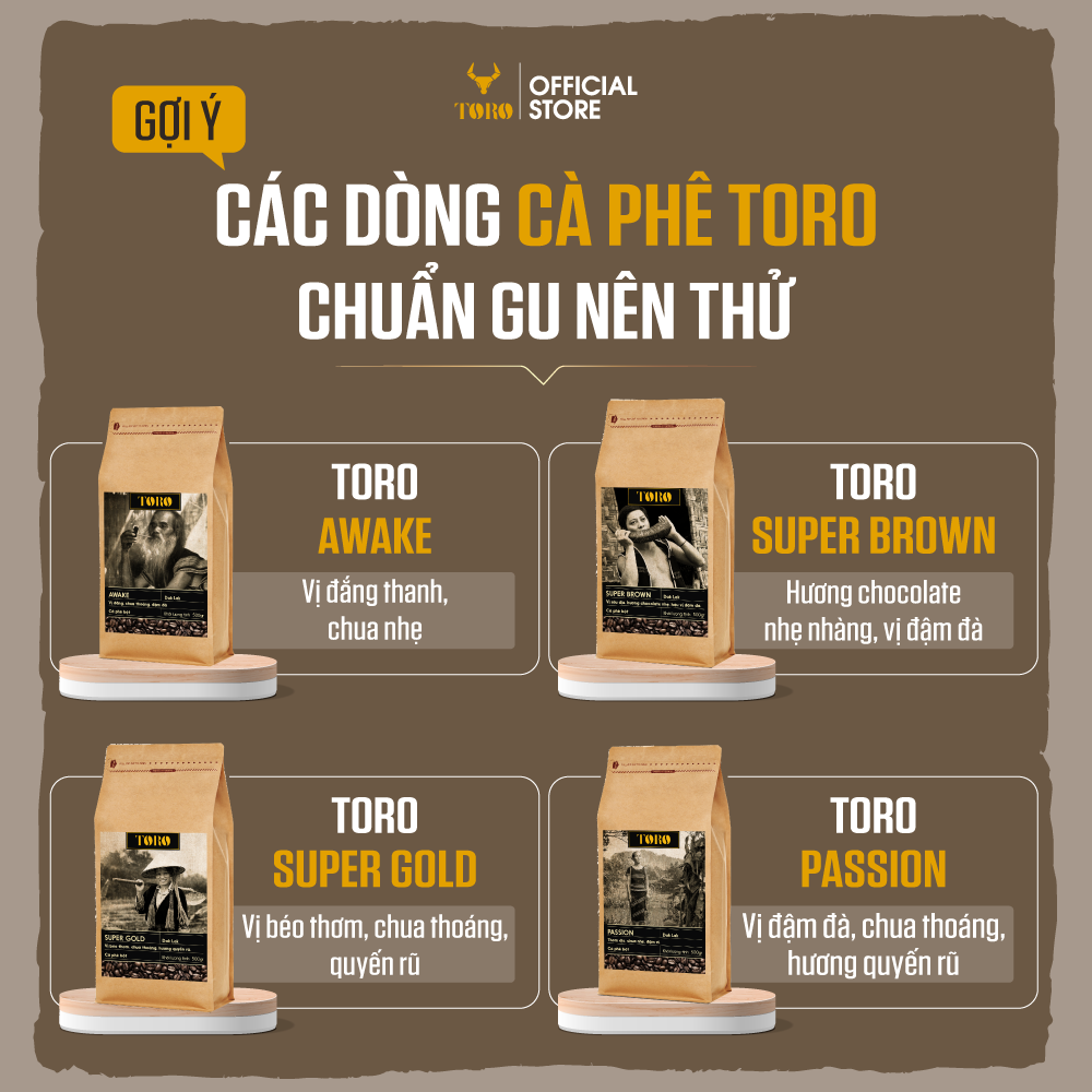 [1KG] Bộ Mix Cà Phê Bột Toro Arabica Thượng Hạng &amp; Toro Super Gold Nguyên Chất 100% | 500GR/Gói | TORO FARM