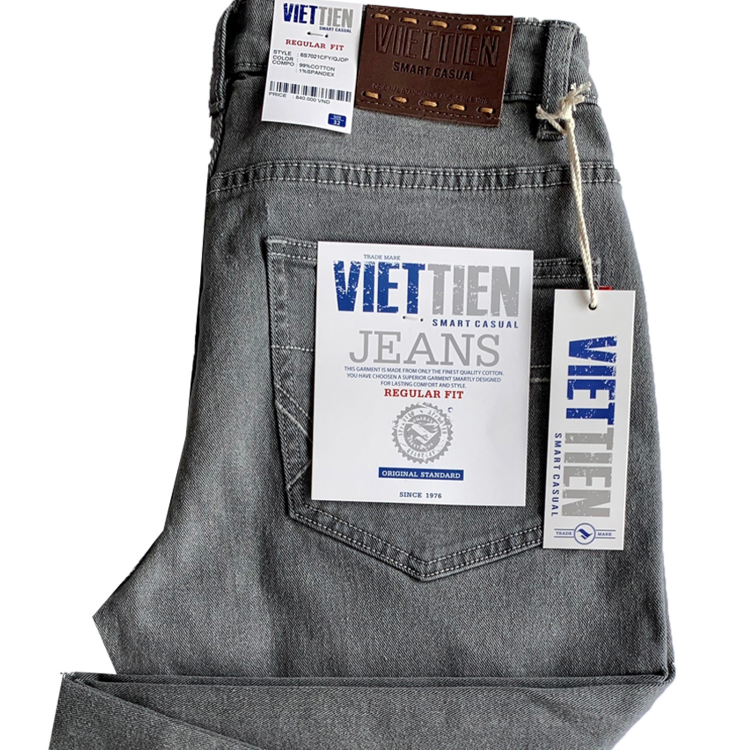 Viettien - Quần Jeans nam dài Regular fit Màu Xám 6S7021 - Xám