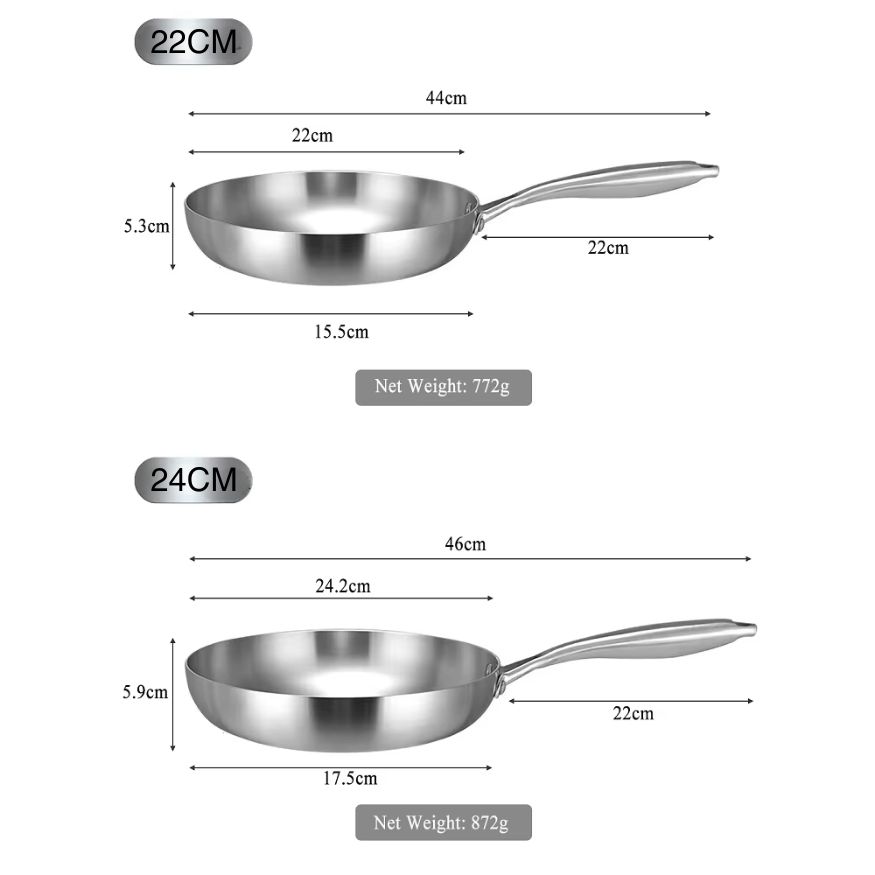 Chảo Inox đáy từ 3 Lớp Mishio (Size 22, 24, 26, 28, 30cm) Đúc Nguyên Khối, Đáy Từ, An Toàn Vượt Trội - hàng chính hãng