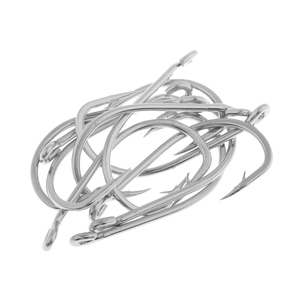 10pcs Stainless Steel Fishing Hooks Offset Hook Barbed Fishing Hooks