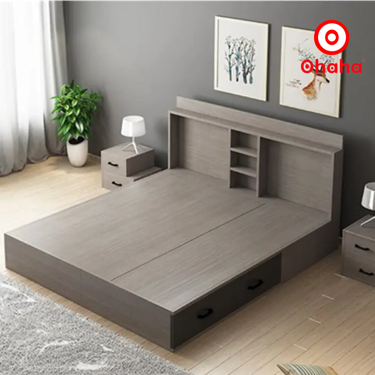 Hình ảnh [Miễn phí vận chuyển & lắp đặt] Giường ngủ thông minh cao cấp bọc nệm đầu giường gỗ công nghiệp Ohaha - GN008