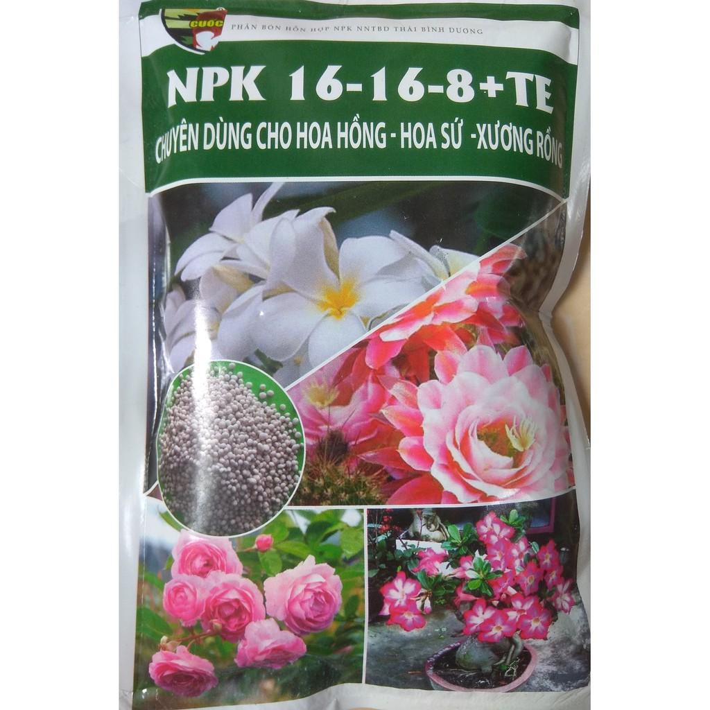 Phân bón NPK 16-16-8+TE chuyên dùng cho hoa hồng, hoa sứ, xương rồng - gói 200 gram BIOMAX