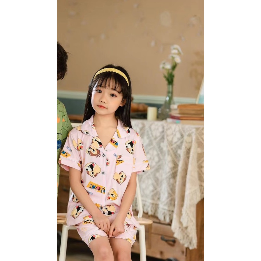 Bộ Pijama cộc tay hình sóc xuất Hàn bé gái 2-14 tuổi
