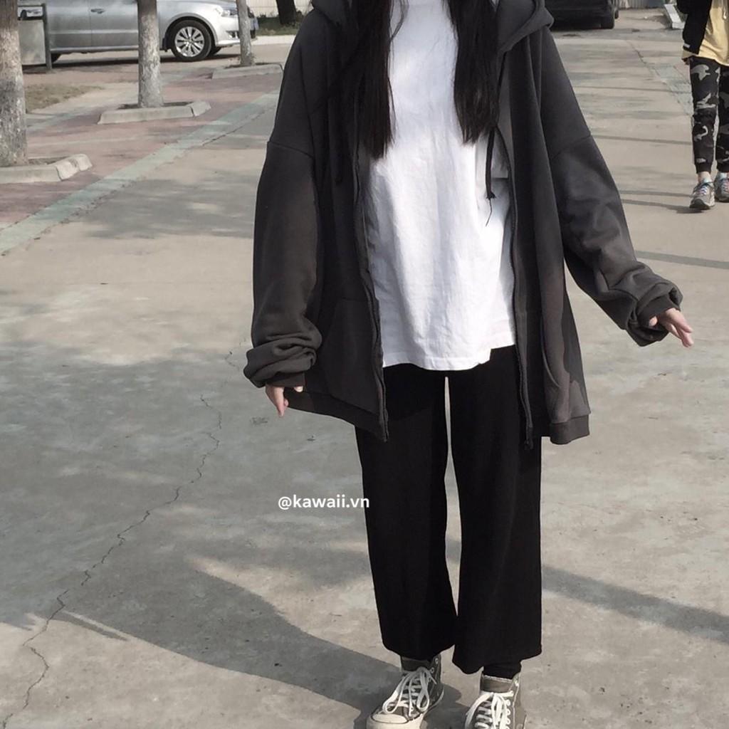 ZIP JACKET : ÁO KHOÁC ĐEN OVERSIZED PHỐI KHOÁ KÉO