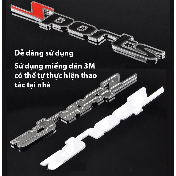 Decal chữ SPORT kim loại Trang Trí Ô Tô Xe Máy Phong Cách - Mẫu màu đỏ đen