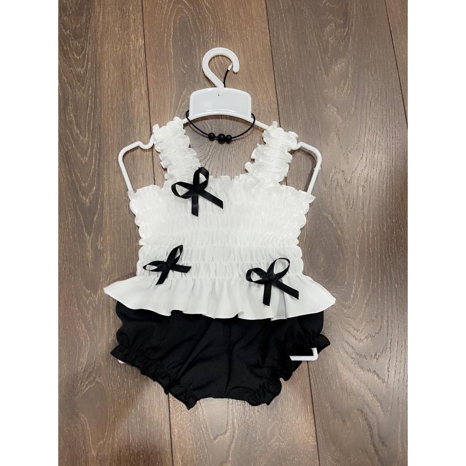 Bộ đồ bé gái 3 nơ đen CỰC HOT kết hợp cùng chiếc quần bí SIÊU DỄ THƯƠNG CHẤT LIỆU LỤA 8-22kg Angel Baby Thời Trang