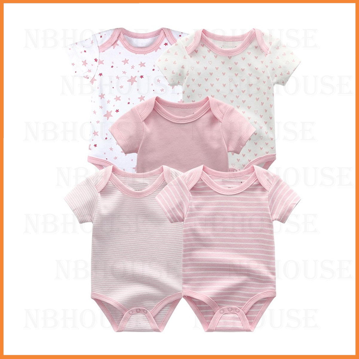 Bộ Đồ Bodysuit Liền Thân Ngắn Tay Cho Bé Gái Sơ Sinh Từ 0-3 Tháng Tuổi