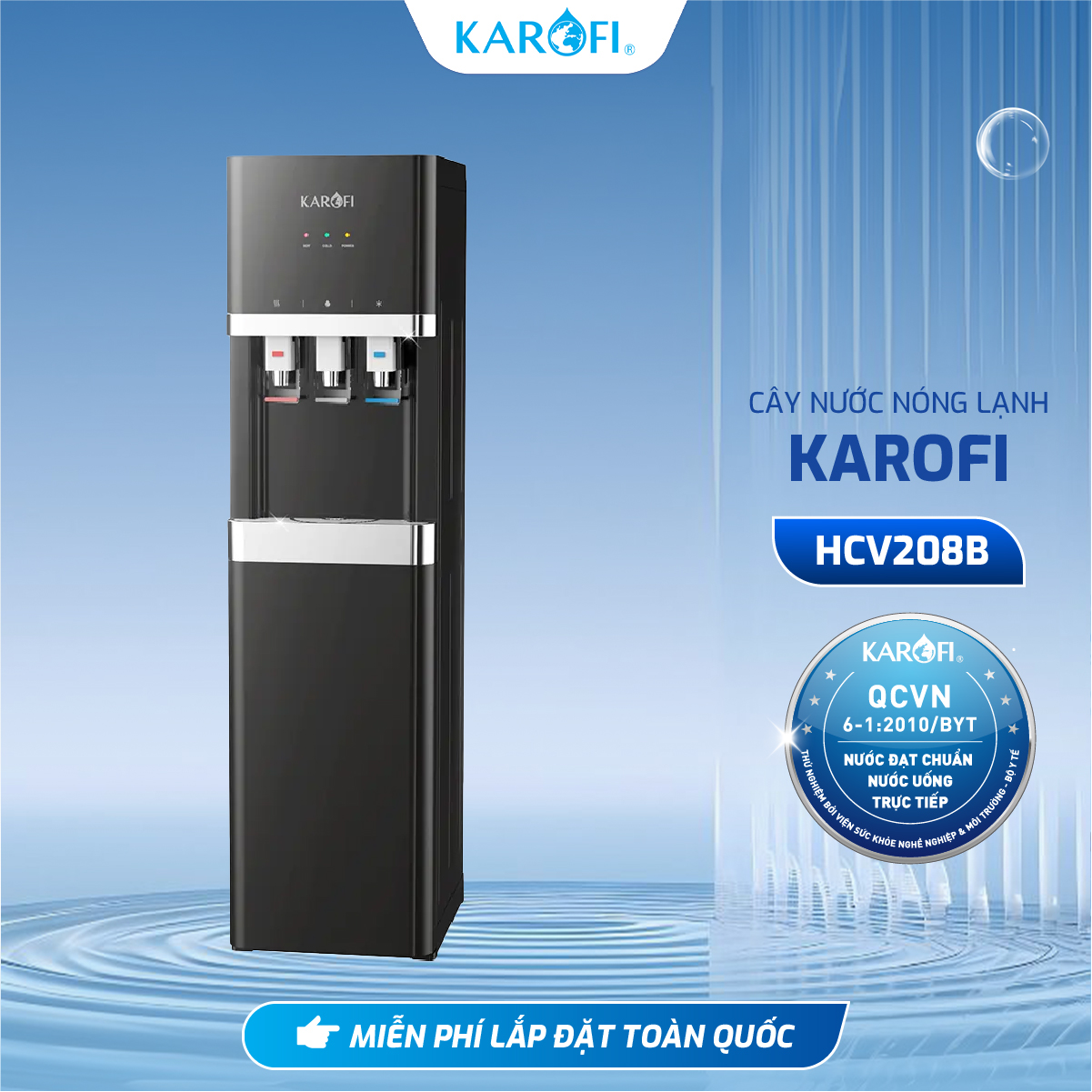 Máy nóng lạnh Karofi HCV208B, 3 chế độ Nóng - Lạnh- Nguội, Máy hút bình - Hàng Chính Hãng