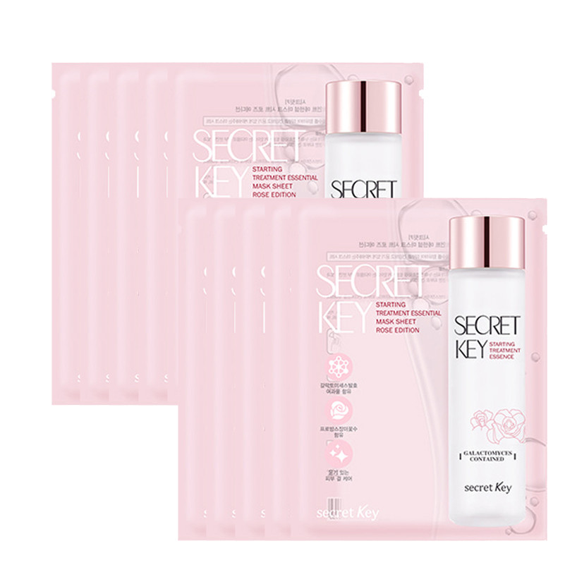 Combo 10 Mặt nạ &quot;nước thần&quot; dưỡng ẩm làm sáng da Secret Key Starting Treatment Essential Mask Sheet - Rose Edition 30g x10