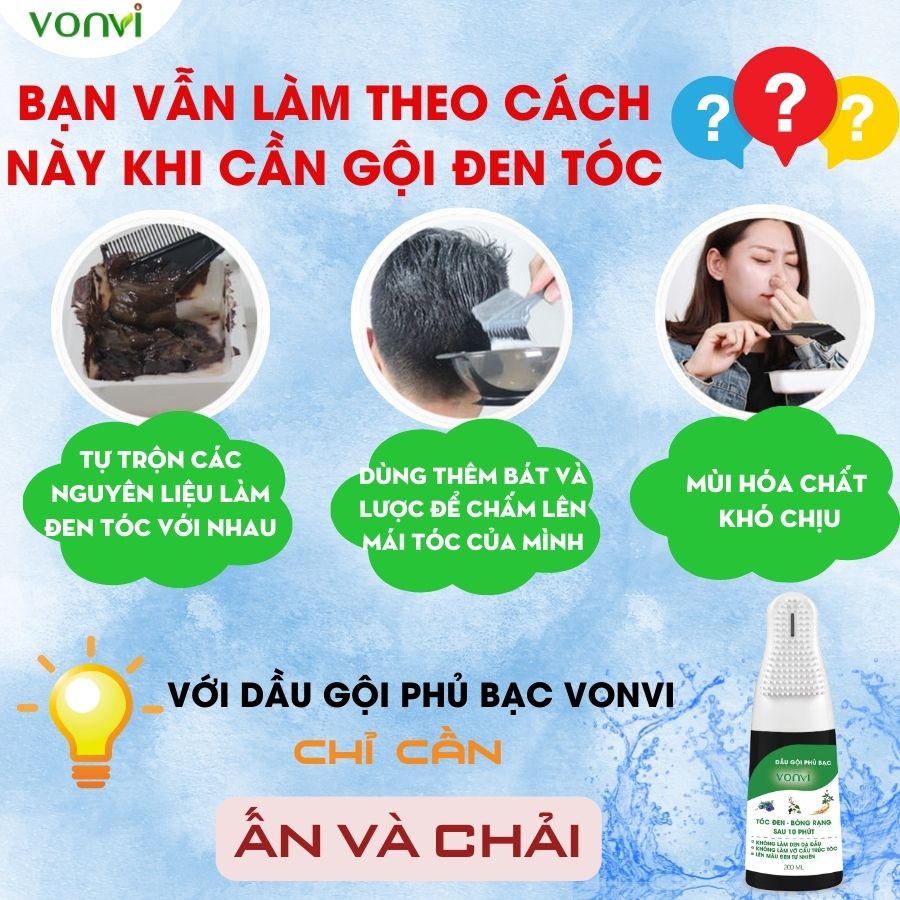 Thuốc nhuộm tóc làm đen tóc VONVI tự nhiên sau 10 phút với thiết kế dạng lược dễ chải chai 200 ml