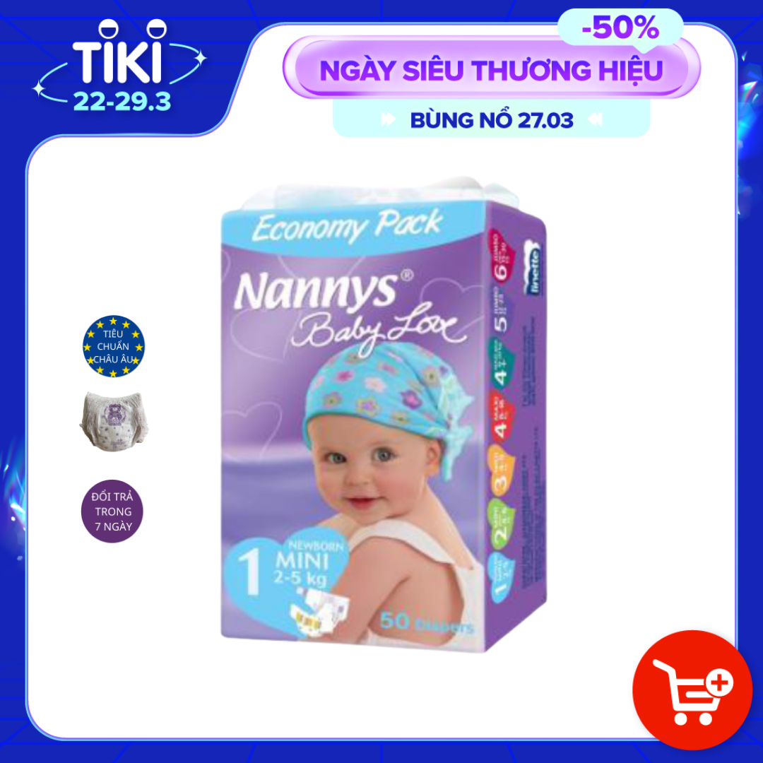 Tã/ bỉm DÁN Nannys Mini S 50 miếng (Cho bé 2-5kg)