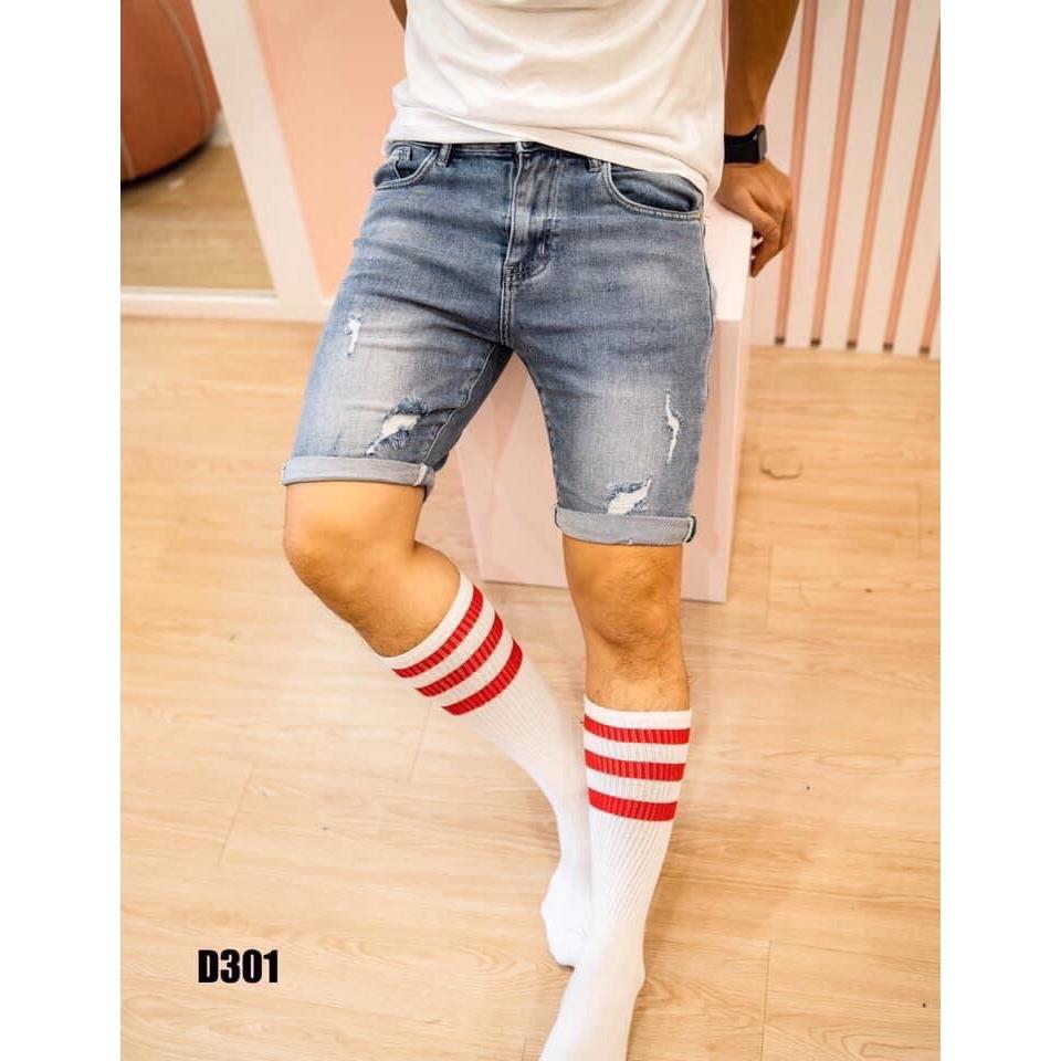 Quần short jean nam dáng ôm vải co giãn xước nhẹ trẻ khỏe cá tính