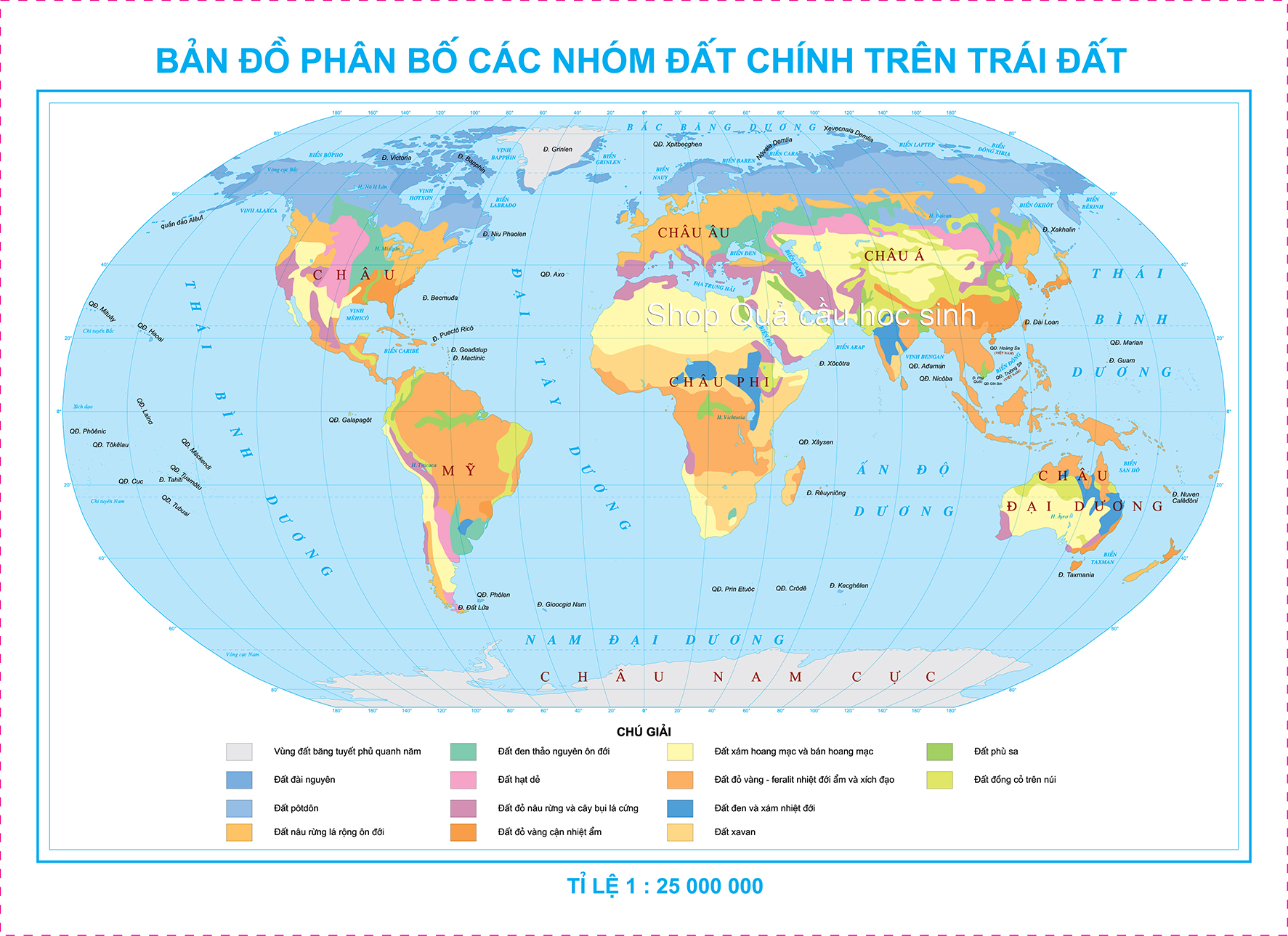 Phân bố các nhóm đất chính trên trái đất khổ A0 (84x120cm)