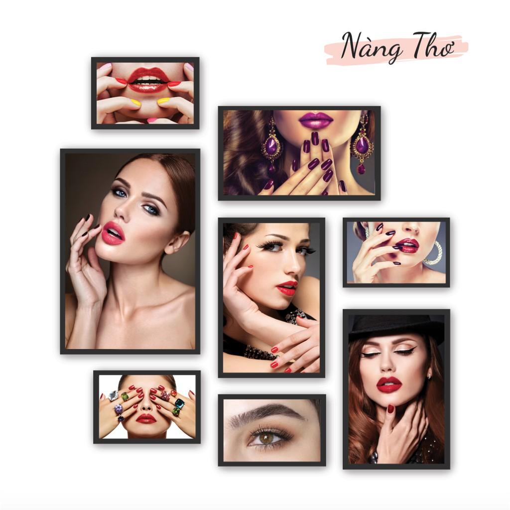 BỘ 8 TRANH CỨNG DÁN TIỆM NAILS, SALON TÓC & PHUN XĂM MÔI MÀY_DECAL VIP
