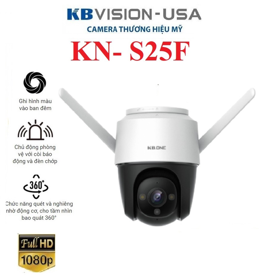 Camera Wifi Không Dây Xoay 360 Ngoài Trời  Kbone KN-S25F 2Mp Full HD 1080p Có Màu Đêm Đàm Thoại 2 Chiều Báo Động-Hàng Chính Hãng