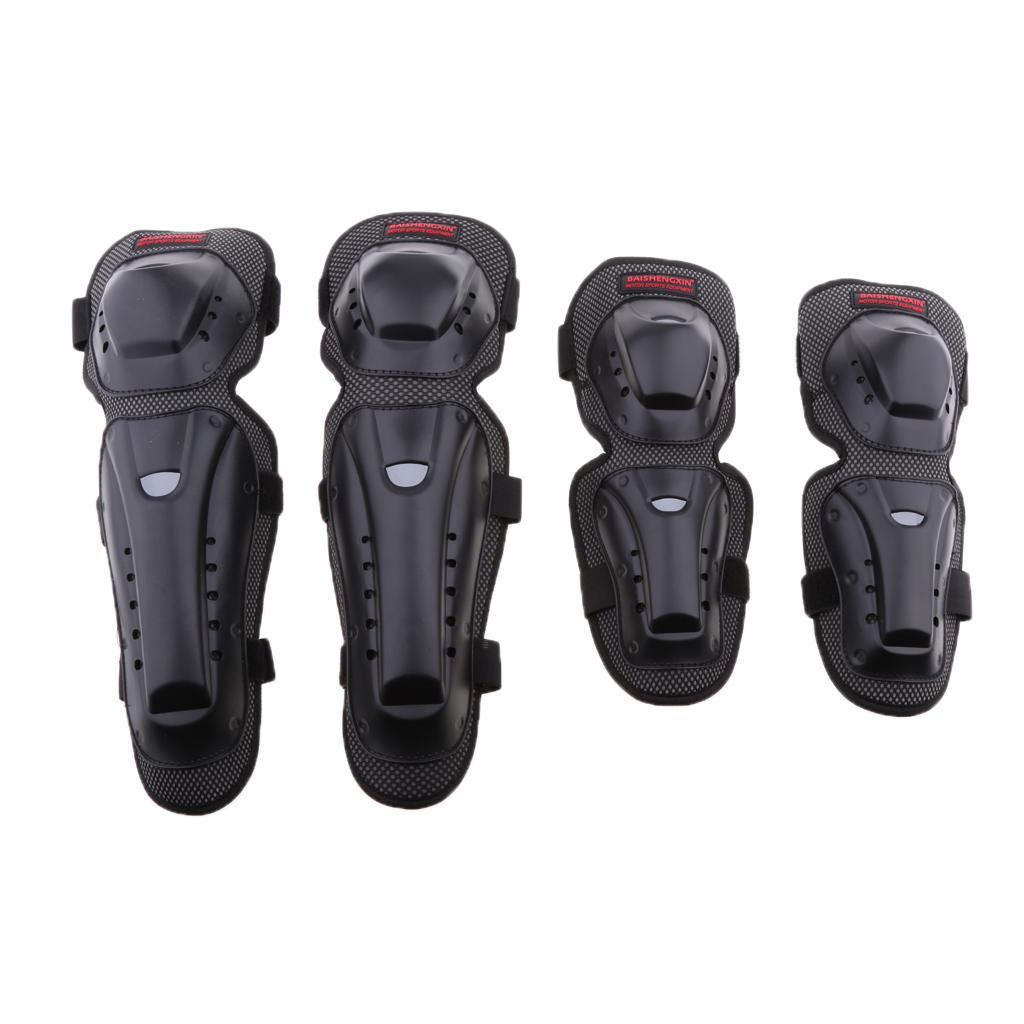 2x 4Pieces Unisex Motorcycle Motocross Cycling Elbow And Knee Pads Protector Guard Armors Set Black
