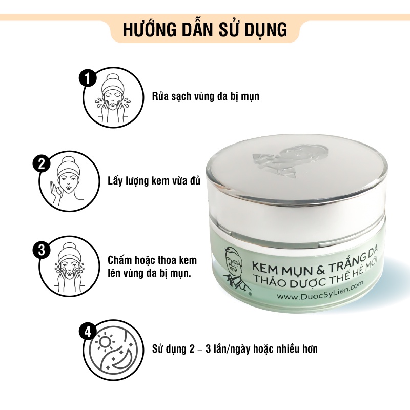 Kem mụn & trắng da thảo dược thế hệ mới , giảm mụn, giảm thâm, nhanh lành sẹo, dưỡng da- Dược Sĩ Liên